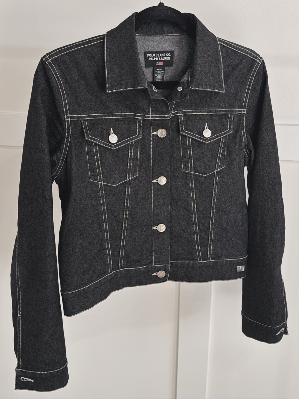 Polo by Ralph Lauren Black Denim Jacket with White Contrast Stitching